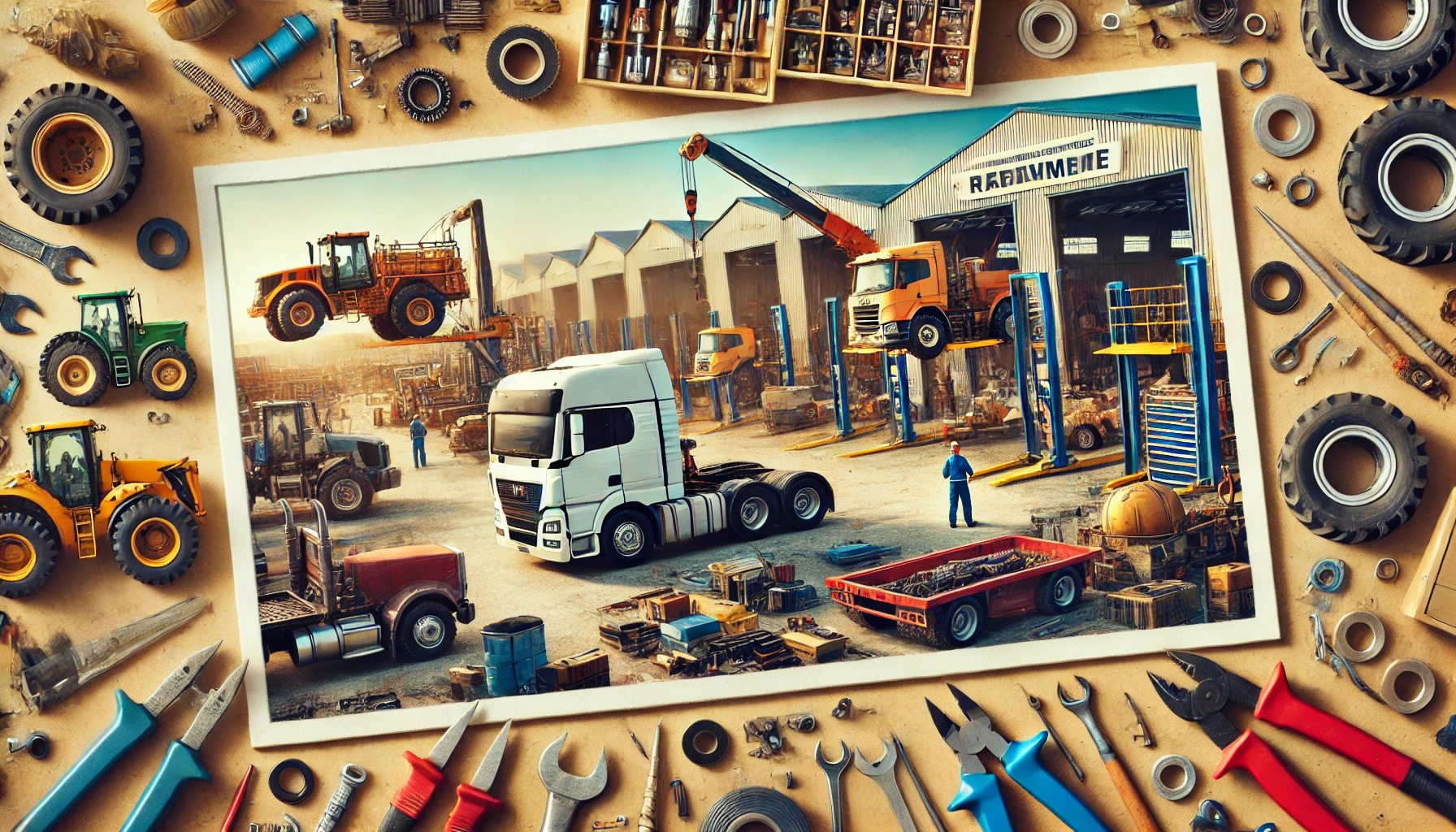 de uma oficina industrial focada em equipamentos hidráulicos e agrícolas, com técnicos realizando reparos e usando ferramentas de solda. Ela reflete bem a eficiência e especialização em manutenção de equipamento